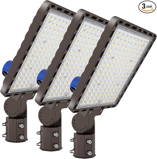 ledmo 350W LED Parking Lot Light Adjustable Slip Fit Mount LED Parking Lights Photocell Super Bright Waterproof Outdoor Street Commercial Area Lighting 52500lm 3 Pack for Sport Yard Stadium