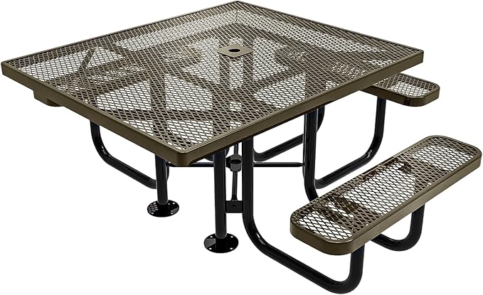 COATEDOUTDOORFURNITURE Heavy-Duty Portable ADA-Compliant Outdoor Picnic Table with Umbrella Hole, Expanded Metal Patio Dining Furniture Made in America (46" Square Top, Textured Gold Vein)