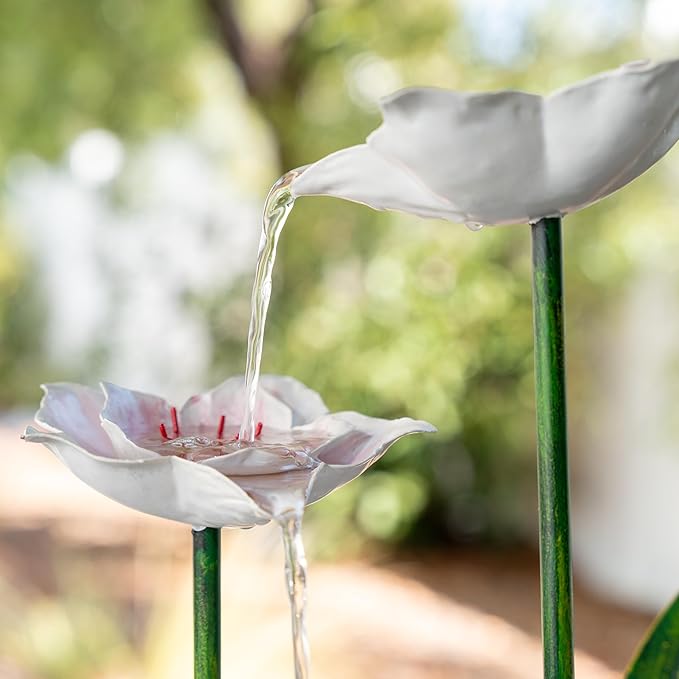 XBrand Metal Sculptural Multi-Tiered Flower Water Fountain, w/LED Lights, Multicolored, 39" Tall