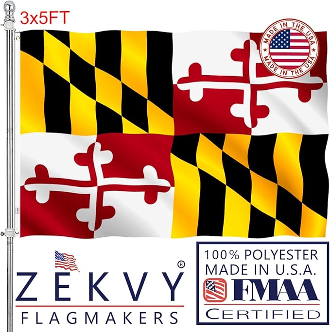 Maryland States Flag 3x5 Outdoor Made in USA - Double Sided Heavy Duty Vivid Color Maryland MD Flags with 2 Brass Grommet