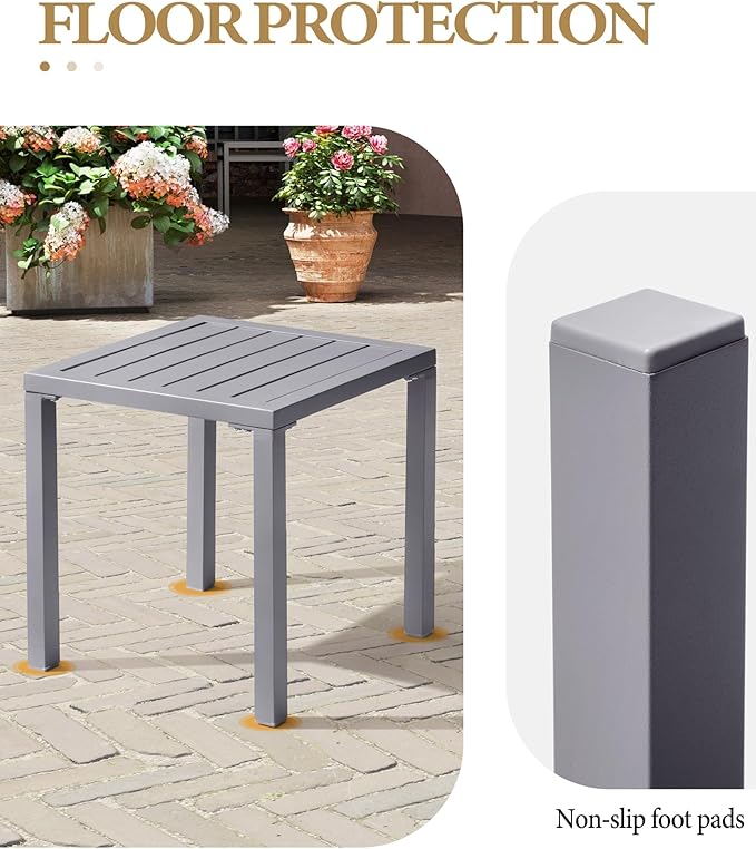 Crestlive Products Aluminum Outdoor Side Table Set of 2, Pool Lounge Chair Side Table, Weather Resistant Small Square Coffee End Table for Patio, Yard, Garden, Porch, Deck, Outdoor