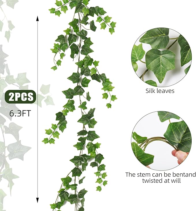 RECUTMS 2Pcs Fake Vines 74.8inch Artificial Ivy Garland Hanging Plants with Silk Leaves Greenery Decoration for Indoor Outdoor Wedding Home Kitchen Garden Office