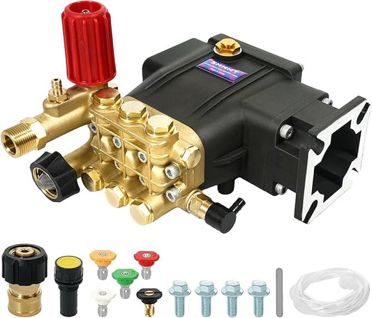 3/4" Shaft Horizontal Triplex Pressure Washer Pump, Replacement Power Washer Pump 2600-3300 PSI,3GPM,Two Kinds of Water Outlet Interfaces,Compatible with Simpson, Honda, Homelite, Troybilt etc.