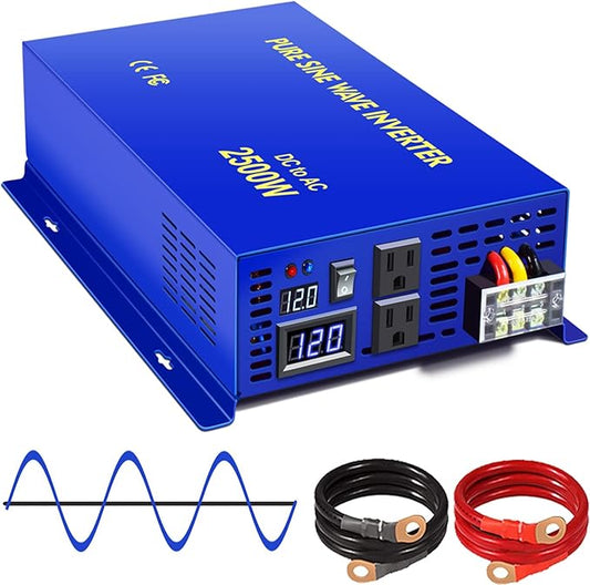 2500 Watt Pure Sine Wave Inverter 12V DC to 120V AC, 2500W Power Inverter Surge 5000W Power Converter for Solar System. (2500W 12V 120V)