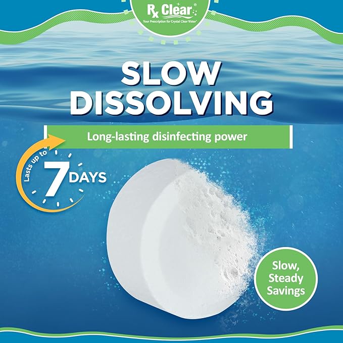 Rx Clear 1" Inch Chlorine Tabs | 35 Pounds | Use Tablets as Bactericide, Algaecide, & Disinfectant in Swimming Pools | Stabilized, Long Lasting, Slow Dissolving, & UV Protected