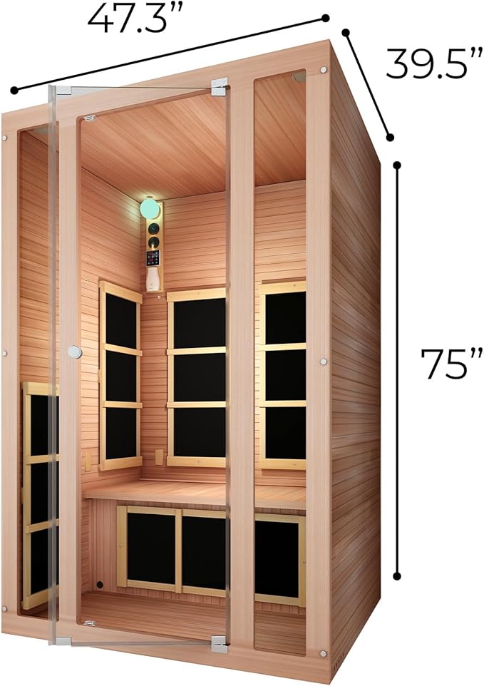 JNH Lifestyles 2-Person Ensi Cedar Home Infrared Sauna Ultra-Low EMF with Red Light Therapy – Indoor Personal Wellness Spa for House and Gym