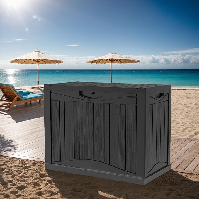 Outdoor Resin Storage Deck Box, 45 Gallon Capacity, Weather-Resistant, Black
