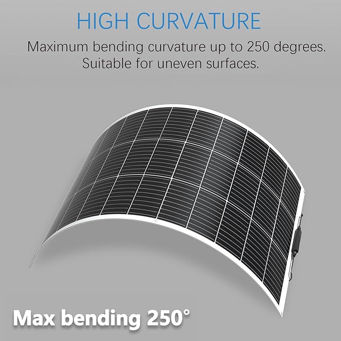 Flexible Solar Panel kit 200W 12V，2PCS 105W monocrystalline Solar Panel,20A Charge Controller,Extension Cable，Y-Type Connector for Off Grid RV, Boat,Cabin,Home Uneven Surfaces (200W Solar KIT White)