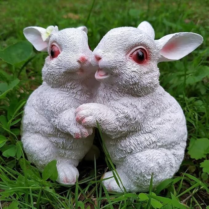 Garden Statues Bunny Decor Resin Dance Rabbit Figurine Cute Fairy Garden Decor Outdoor Statues for Patio Yard Porch Balcony Gifts for Women Mom Grandma White