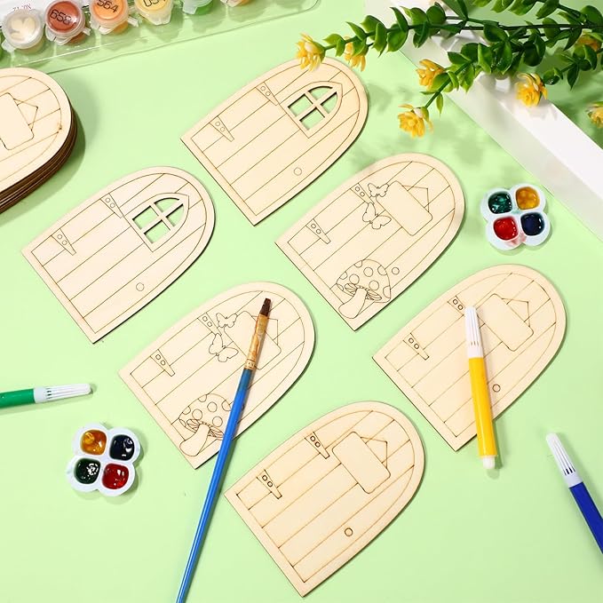 36pcs Mini Wooden Fairy Doors, Unpainted Elf Doors for Home Office Garden Decoration, Assorted Colors, 3.93 x 2.67 x 0.11 Inch