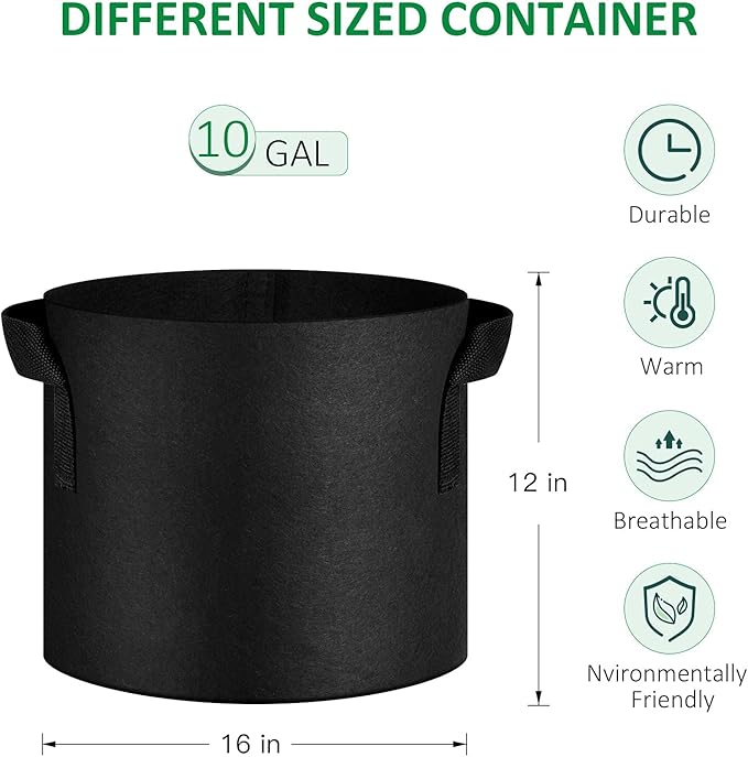 24-Pack 10 Gallon Thickened Non-Woven Grow Bags, Aeration Fabric Pots with Handles