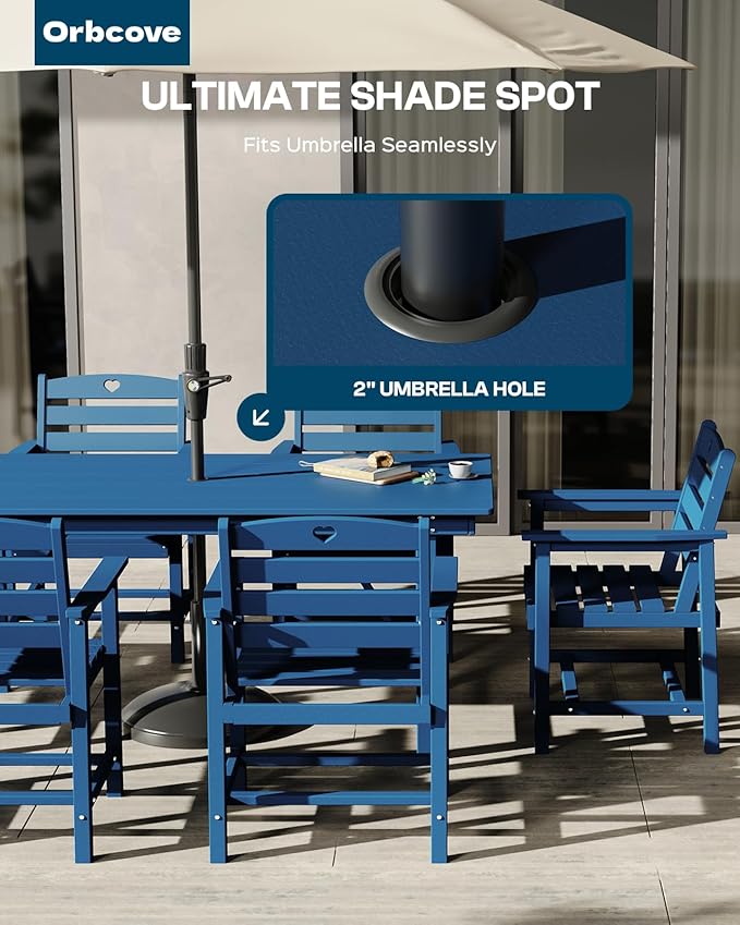 Patio Table and Chairs Set with Umbrella Hole, HDPE Patio Dining Set for 4, Outdoor Dining Set for Lawn, Patio, Porch, Deck, Poolside, Yard (Classic Blue, 5-Piece)