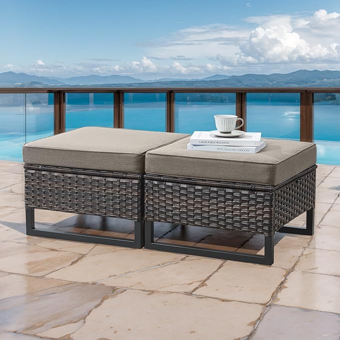 HUMMUH 5 Piece Patio Furniture Outdoor Bistro Set All-Weather Wicker Outdoor Chairs with Ottomans End Table for Patio,Porch,Garden,Backyard