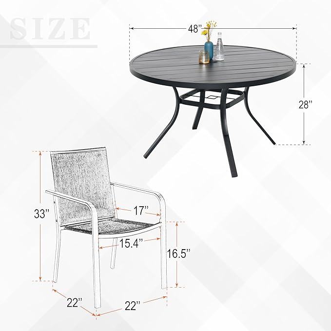 7-Piece Outdoor Dining Set, 48'' Round Table with 6 Stackable Chairs All Weather Furniture Set - Navy
