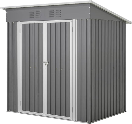 6x4 FT Outdoor Storage Shed, Metal Garden Shed with Frame Floor, Outside Tool Shed with Lockable Hinged Doors, Waterproof Storage Building with Sloped Roof for Backyard, Patio, Lawn, Gray