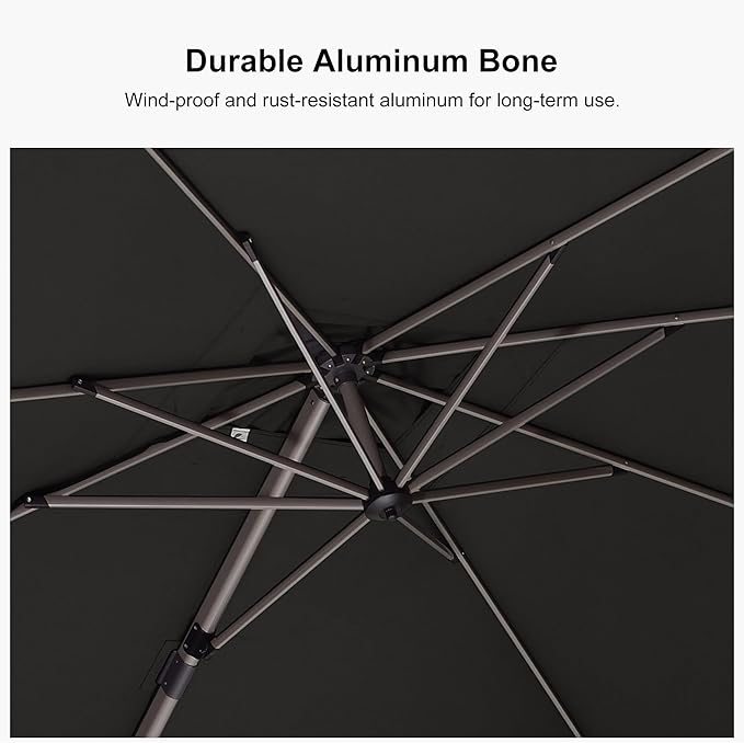 PURPLE LEAF 11.5' X 8' Left-right Tilting Patio Umbrella Outdoor Swivel Cantilever Umbrella Aluminum Offset Umbrella with Champagne Frame and 360-degree Rotation for Garden Deck Pool, Grey