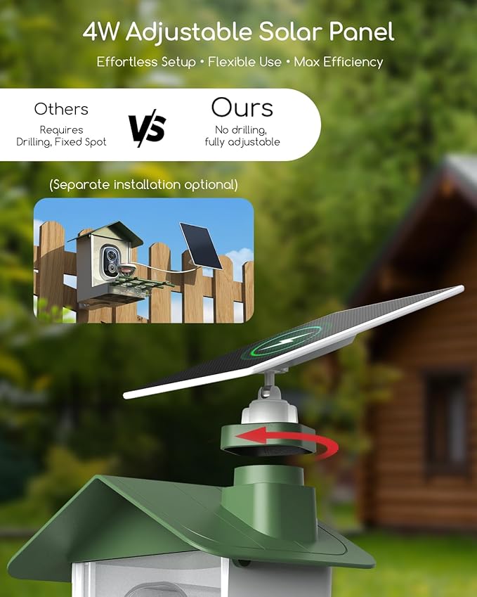 COOAU 5MP Smart Bird Feeder with Camera, Faster Solar Powered Charging, Outdoor Birdhouse Cam with Precise AI Birds Recognition, Live Video Watching and Notifications, Ideal Gift for Bird Lovers,Green