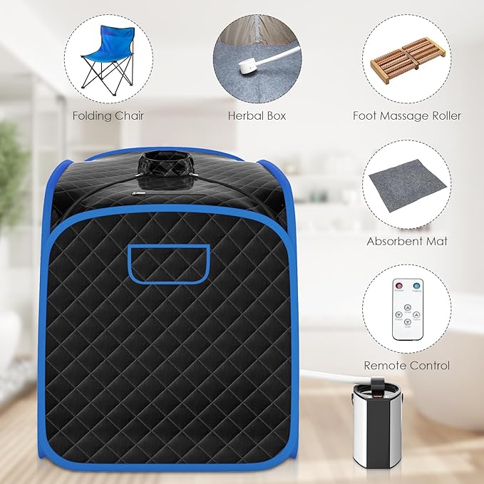 COSTWAY Portable Steam Sauna, 3L Foldable Sauna Spa with Remote Control, 9-Gear Temperature and Timer, Atomization Function, Personal Sauna Tent for Relaxation at Home (Black)