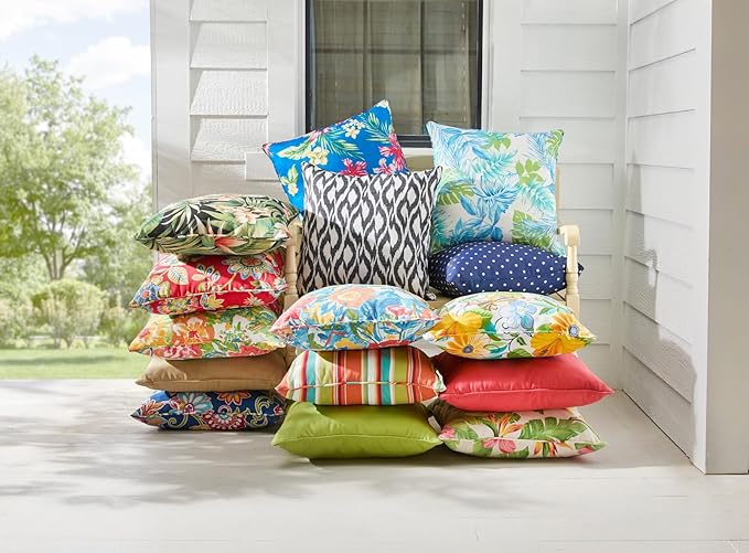 BrylaneHome 20" Square Throw Pillow - Patio & Outdoor - Water, Stain & Fade Resistant - Poppy Green