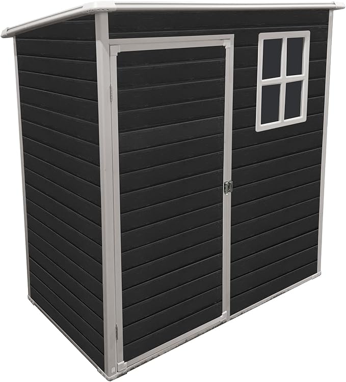 JT 5×3ft Resin Outdoor Storage Shed,Outdoor Storage Shed with Floor & Window to Store Patio Furniture, Garden Tools Bike Accessories, Beach Chairs and Lawn Mower. (Black, 5ft*3ft)