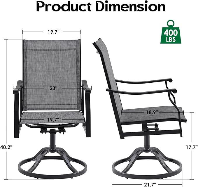 Patio Swivel Chairs Set of 4, Outdoor Dining Chairs with Textilene, Swivel & Rocker Metal Outdoor Patio Dining Chairs All-Weather for Backyard, Grey Fabric with Black Frame