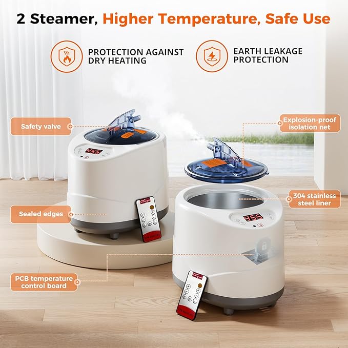 2 Person Sauna, Upgraded Large Sauna Box, Portable Steam Sauna for Home with 2 Steamer, 2 Folding Chair, Black
