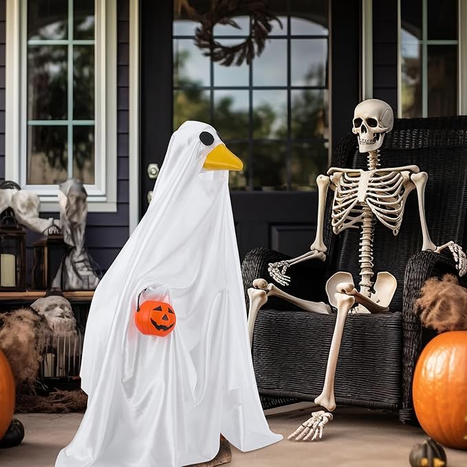 Halloween Goose Outfit Ghost Porch Outfits Yard Clothes Silly Lawn Shirt for 23'' Cement Plastic Duck Decorations