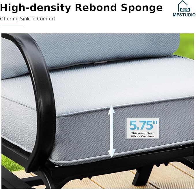 MFSTUDIO 4 Piece Patio Conversation Sets, All Weather Metal Frame Outdoor Furniture Set Patio Sofas with 1 x 45 Rectangular Fire Pit Table, 1 x 3-Seat Sofa, 2 x Sofa Chairs, Grey Cushion