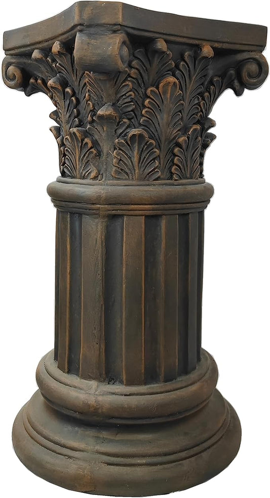 OUTOUR Exquisite Magnesium Oxide Corinthian Greek Column Pillar with Stand Base Pedestal for Indoor Outdoor Garden Pedestals Backyard Courtyard Patio Office Decor23.8’’High,Dark Bronze