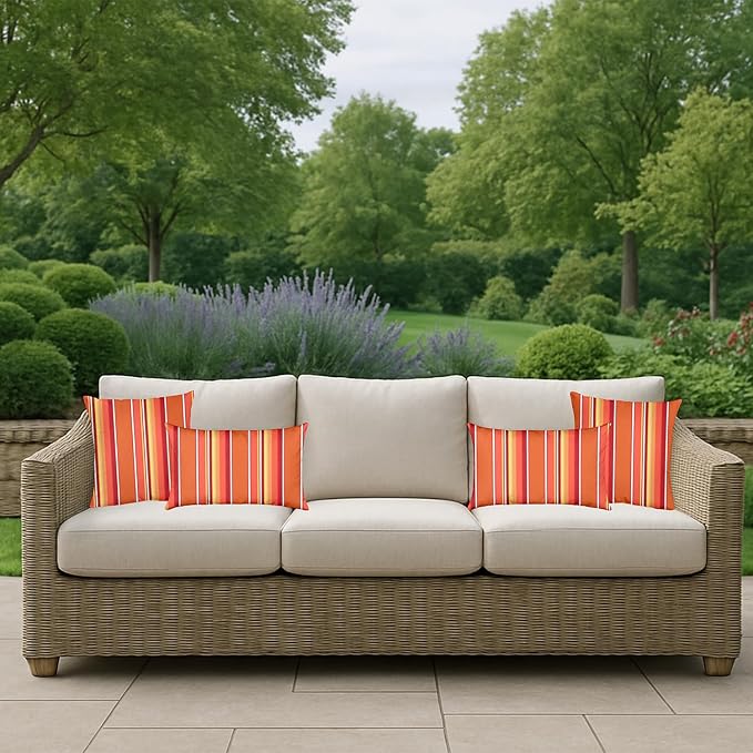 RSH DECOR: Sunbrella Pillow Covers Set of 2 | Covers Only - 26" x 16" | Outdoor Lumbar Pillow Covers Crafted with Sunbrella Performance Fabric | Dolce Mango