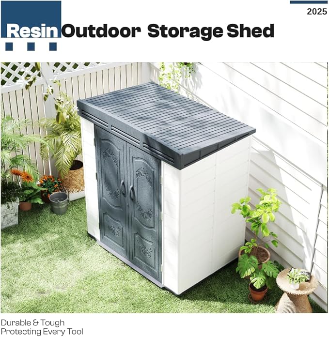 Kingdura 6x4 FT Resin Outdoor Storage Shed with Reinforced Floor, All-Weather Resistant Plastic Garden Outside Bike Tool Shed with Lockable Doors, Window for Backyard Patio Poolside