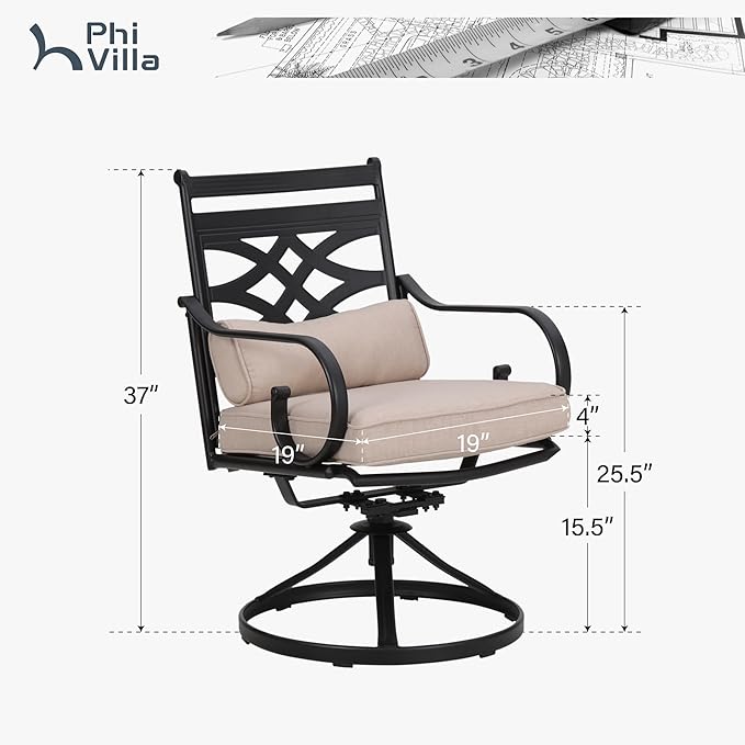 PHI VILLA Patio Dining Chairs Set of 6, Outdoor Swivel Chairs with Cushion and Pillow for Garden Lawn and Deck