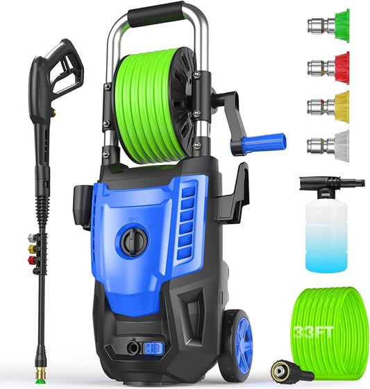 4800 PSI Pressure Cleaner- 4.0 GPM High Power Cleaner with 33FT Hose Reel M22-14mm, 4 Nozzles and Foam Cannon, for Home, Cars, Fences, Patio, 2025 Upgraded (Blue)