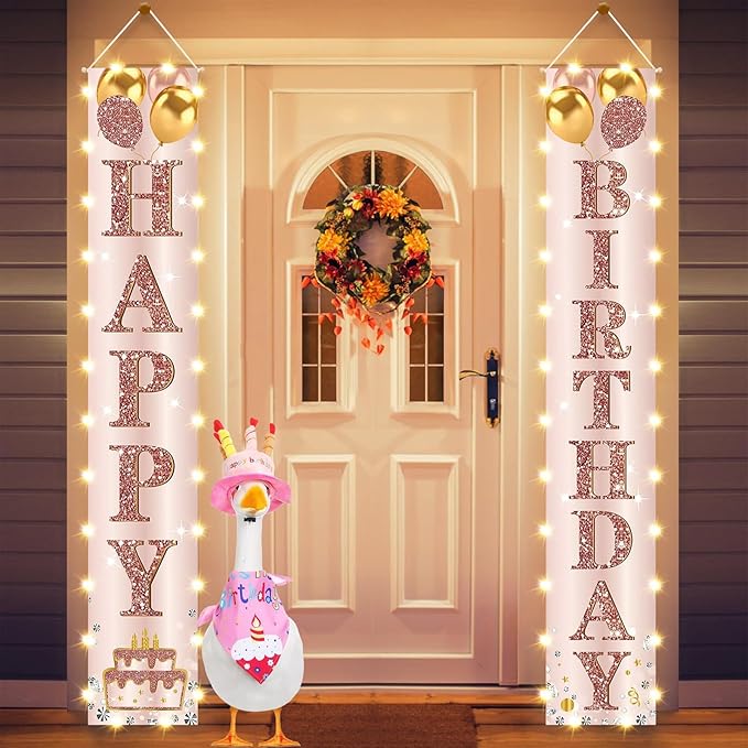 Porch Goose Outfits for 23" Plastic Porch Goose Birthday Outfit Goose Clothes for Cement Goose for Indoor Outdoor Garden Yard Lawn Patio Art Decor(Pink)