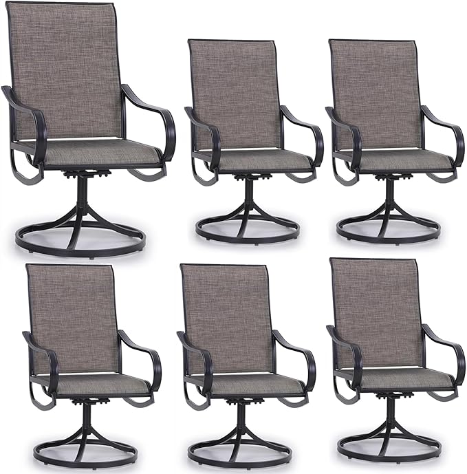 MFSTUDIO Outdoor Swivel Patio Chairs Set of 6, Patio Dining Chairs with Breathable Textilene Fabric & Metal Frame, Weather-Resistant Outdoor Furniture Chairs for Deck, Backyard, Lawn,Garden