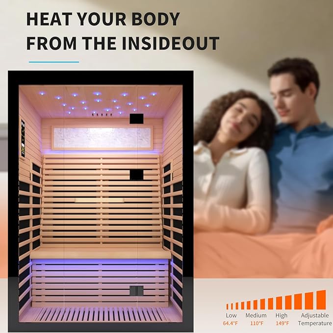Sauna Infrared Far Infrared Sauna for Home 2 person Sauna with Hemlock Wood 2160W Dry Sauna for Home 2 Person Infrared Sauna Low EMF Indoor Sauna for Two Person in Home Sauna with Bluetooth Speakers