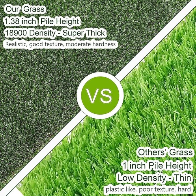 Artificial Grass Turf 15FTx36FT, 1.38" Pile Height Realistic Synthetic Grass, Indoor Outdoor Pet Faux Grass Astro Rug Carpet for Garden Backyard Patio Balcony