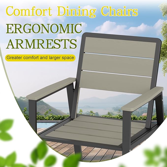 7-Piece Patio Dining Set with 11 FT Curvy Cantilever Umbrella, HDPE Tabletop & Aluminum Frame All-Weather Outdoor Furniture for Garden, Backyard, Poolside, Gray