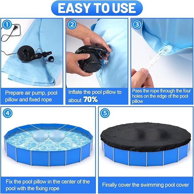 2pcs Pool Air Pillows for Above Ground Pools - 4ft Dia. Winter Closing Winterizing Kit with Ropes, Thicken PVC Ice Equalizer Support, Swimming Pool Patio Furniture Cover Airbag
