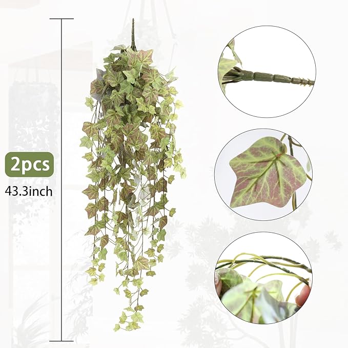 RECUTMS Fake Ivy Vine Hanging Plants Artificial Greenery Plastic Leaves Garland for House Room Bathroom Farmhouse Garden Bar Wall Decor Pack of 2 39.4’’