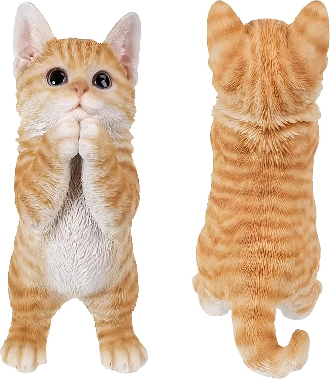 Elenon Praying Cat Figurine Garden Decor, Ornaments Pets Memorial Art Decorative, Kitten Statue Gift for Home Yard Patio Lawn Flower Bed (Orange)