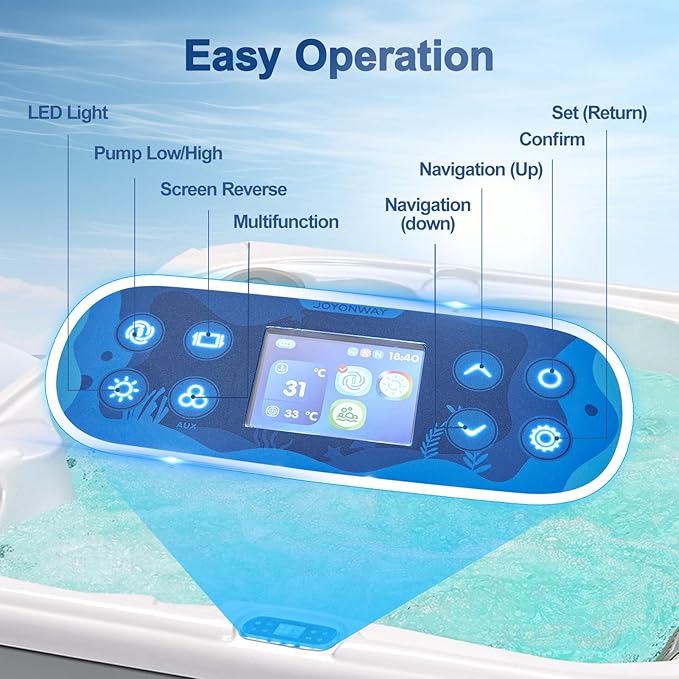 OCEAN FUTURE Hot Tub with Cover, 6 Person Indoor Outdoor Hot Tub Spa, Outdoor Spa 240V, 35 Jets, LED Lighting, Headrests, Outdoor Spa 85" x 85"