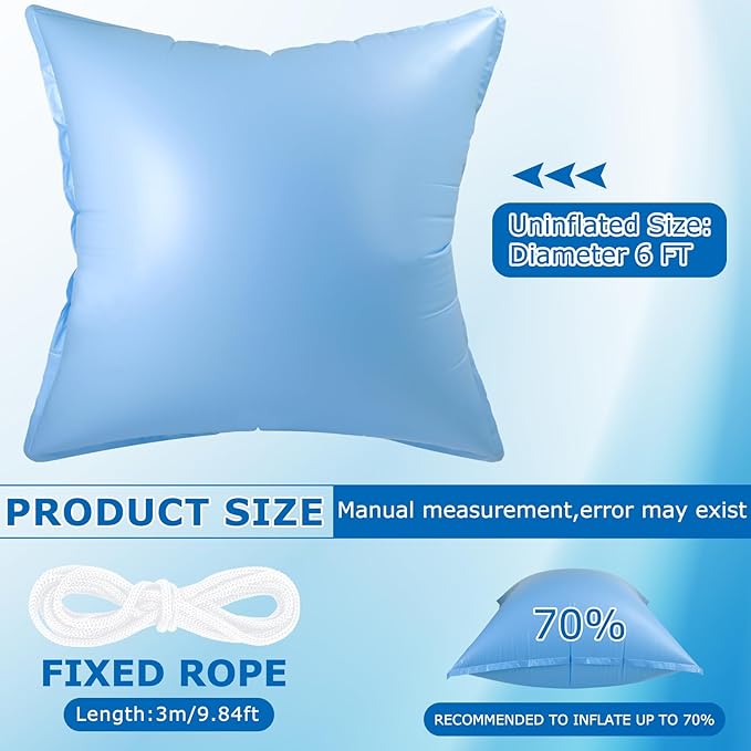 Hungdao 6 ft x 6 ft Pool Air Pillows for Above Ground Heavy Duty Air Pillow Kit for Winterize Closing Large Square Cushion Swimming Pool Closing Protects Covers with Cords