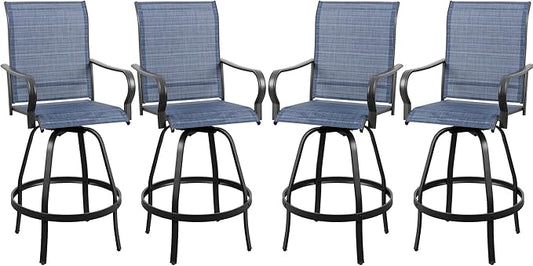 Vongrasig 4 Piece Patio Swivel Bar Chairs, All Weather Metal Textile High Swivel Bar Stools Chairs, Outdoor High Top Bistro Set for Backyard, Lawn Garden, Balcony, Denim Blue