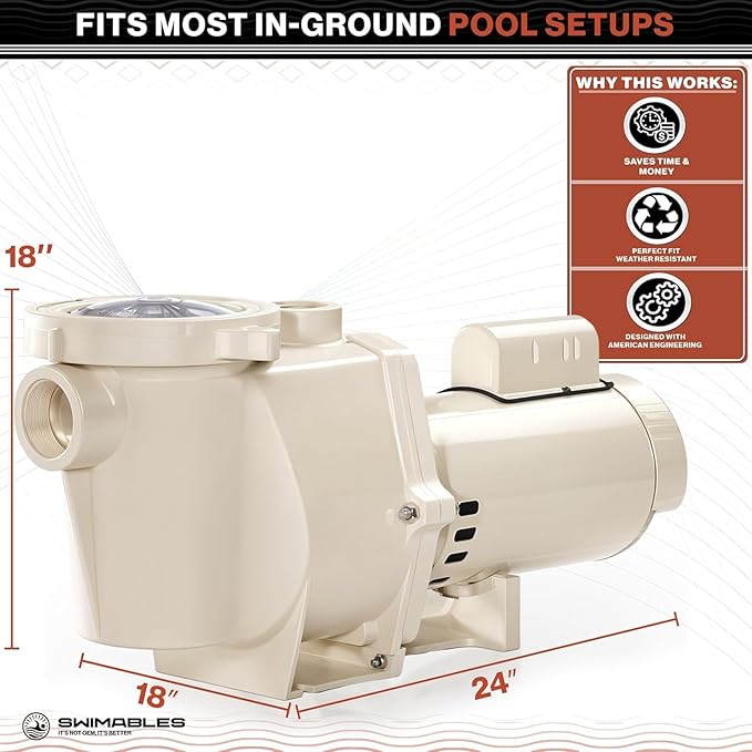 Swimables 011515 WhisperFlo 2 HP Single Speed Pool Pump - High Performance Premium WhisperFlo Pool Pumps Replacement - Quiet, Energy Efficient 2 HP Inground Pool Pump for Maximum Power