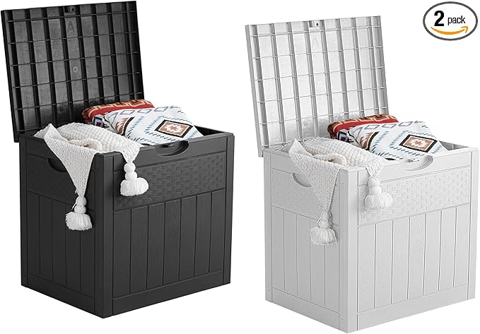 Deck Box, 51 Gallon Front Porch Package Bin Delivery Box for Outside, Small Patio Outdoor Storage Boxes Waterproof, UV Resistant Plastic Resin Pool Storage Bins with lids, White