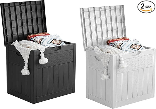 Deck Box, 51 Gallon Front Porch Package Bin Delivery Box for Outside, Small Patio Outdoor Storage Boxes Waterproof, UV Resistant Plastic Resin Pool Storage Bins with lids, White