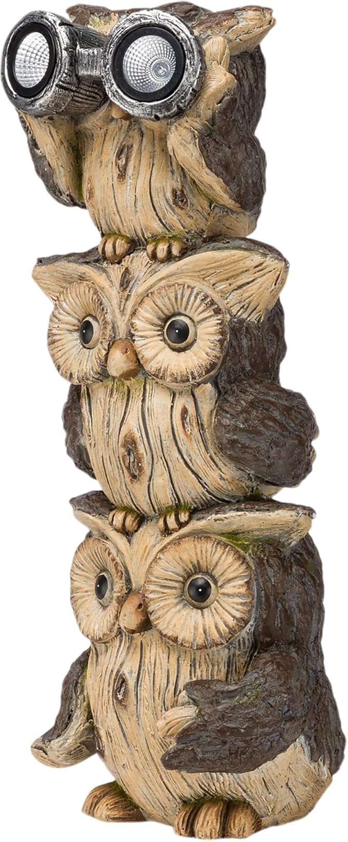 Alpine Corporation 25" Tall Outdoor Solar Powered Binocular Owls Yard Statue with LED Lights