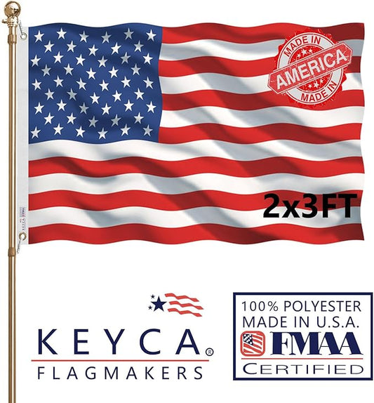 American US Flag 2x3 FT 100% Made in The USA- Heavy Duty Vibrant Colors Double Sided United States Flag with 2 Brass Grommets for Home/Company/Indoor Outdoor Decoration (FMAA Certified)