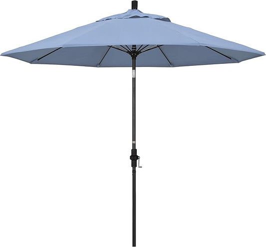 California Umbrella 9' Round Aluminum Pole Fiberglass Rib Market Umbrella, Crank Lift, Collar Tilt, Black Pole, Sunbrella Spectrum Mist